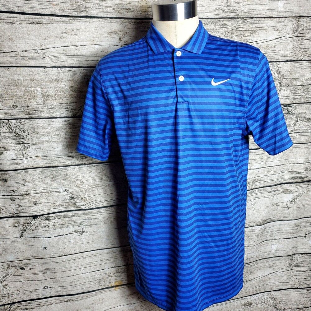 Nike Dri-FIT Blue Striped Golf Polo Shirt CU9858-480 Men's Size Large